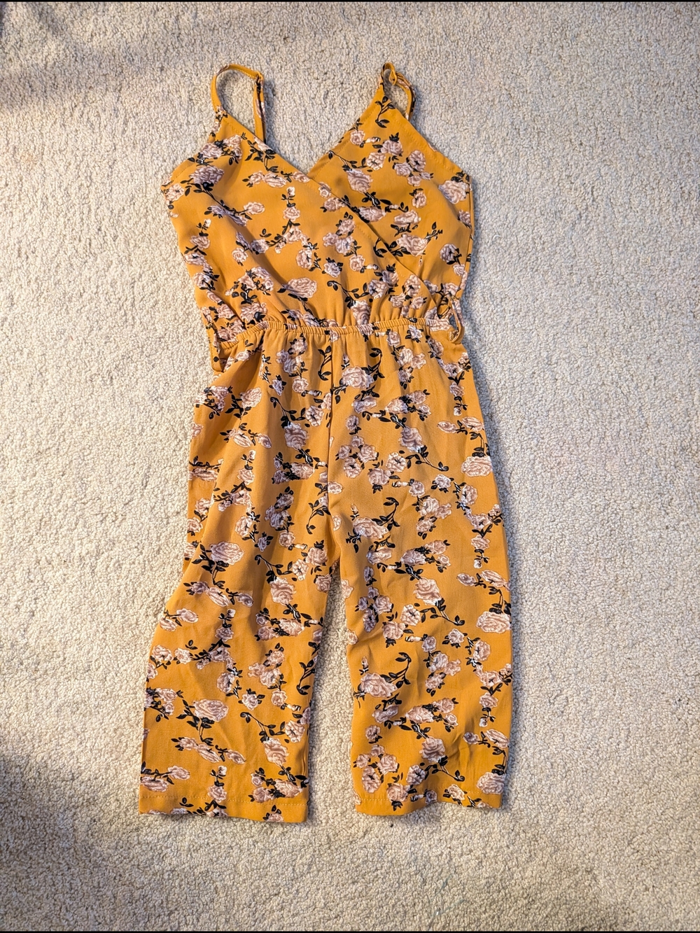 4T Floral Spaghetti-Strap Jumpsuit in Mustard Yellow